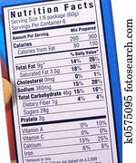 rótulo nutrição, ligado, azul