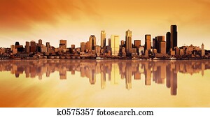 vista cidade, amanhecer