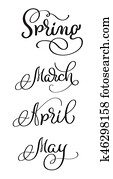 spring Months march april may words on white background. Hand drawn vintage Calligraphy lettering Vector illustration EPS10