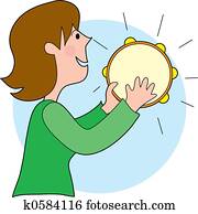 žena, s, jeden, tambour