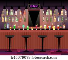 Bar counter with alcohol drinks