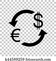 Currency exchange sign. Euro and US Dollar. Black icon on transp