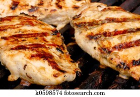 galinha, ligado, a, churrasqueira