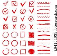 Large set of red doodles or scribbles Large set of red doodles or scribbles
