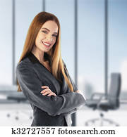 retrato, de, un, joven, mujer de negocios