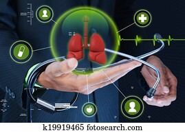   Smart hand showing human lungs an