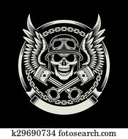 בציר, אופנוען, גולגולת, עם, כנפיים