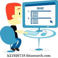 Man Taking A Quiz on Computer Screen Man Taking A Quiz on Computer Screen
