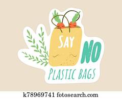 Say No to Plastic Bags grocery shopping concept