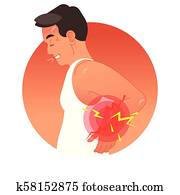 schmerzhaft, back, begriff, vektor, abbildung, mit, menschlich, torso., arbeit, überlasten, oder, sport, injury. schmerzhaft, back, begriff, vektor, abbildung, mit, menschlich, torso., arbeit, überlasten, oder, sport, injury.