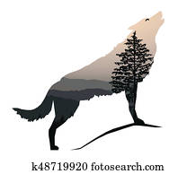 Silhouette of howling wolf. Silhouette of howling wolf.