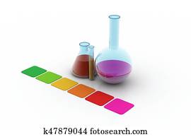 מעבדה, בקבוקונים, ו, מבחנה, עם, צבע נייר