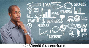 黑色, 商人, 看, 事務, scheme.