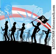 ISIS terrorist silhouette on american map