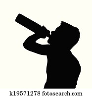 menino adolescente, silueta, bebendo, álcool, de, garrafa