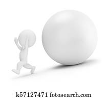 3d, pequeño, gente, -, corre, lejos, de, el, pelota giratoria