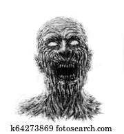 Angry zombie face on white background. Angry zombie face on white background.