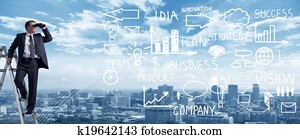 Business man with binoculars.