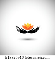 hands protecting flower - conserving environment concept vector hands protecting flower - conserving environment concept vector
