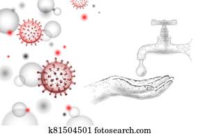 Stop coronavirus wash hands 3D low poly render. Prevention infection virus influenza flu pneumonia. Water cleaning technology medicine vector illustration Stop coronavirus wash hands 3D low poly render. Prevention infection virus influenza flu pneumonia. Water cleaning technology medicine vector illustration