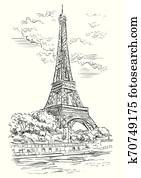 vektor, hand, zeichnung, paris, 1 vektor, hand, zeichnung, paris, 1