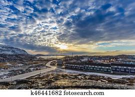 Frozen Inuit Houses Covered In Snow Nuuk Greenland Stock