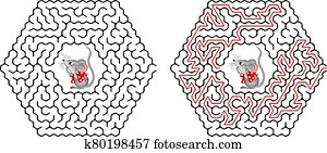 Funny and mouse in round maze animal, way, search, path, Funny and mouse in round maze animal, way, search, path,