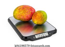 Kitchen Scales with Mango. 3D rendering Kitchen Scales with Mango. 3D rendering