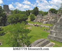 Plaza of old maya ruins in the jungle, Tikal, Guatemala