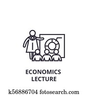 volkswirtschaft, vortrag, dünne linie, symbol, zeichen, symbol, illustation, linear, begriff, vektor