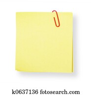 Yellow adhesive note on white background (with clipping path)
