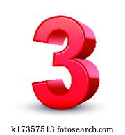 3d shiny red number 3