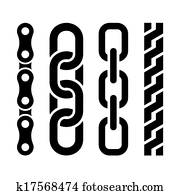 Metal chain parts icons set on white background.