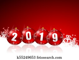 New years 2019 illustration with christmas balls New years 2019 illustration with christmas balls