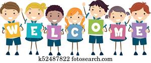 Stickman Kids Uniform Board Welcome Illustration Stickman Kids Uniform Board Welcome Illustration