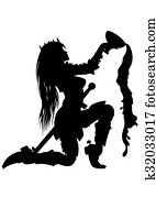 Woman queen knight with a sword silhouette Woman queen knight with a sword silhouette