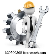 3d, branca, pessoas., mecânico, engenheiro