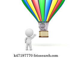 3D Character flying away in a hot air balloon and waving goodbye 3D Character flying away in a hot air balloon and waving goodbye
