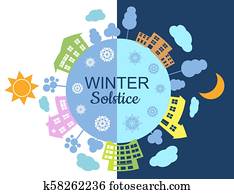 inverno, solstício, ilustração