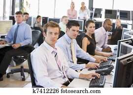 View Of Busy Stock Traders Office