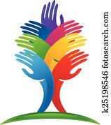 baum, hände, logo, vektor