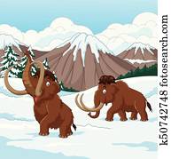 Cartoon Woolly Mammoth walking through a snowy field Cartoon Woolly Mammoth walking through a snowy field