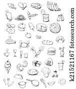 Food icons hand drawn illustration Hand draw food icons isolated on the white background Food icons hand drawn illustration Hand draw food icons isolated on the white background