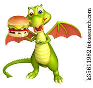 fun Dragon cartoon character with burger fun Dragon cartoon character with burger