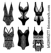 שנץ, hand-drawn, דית, ב, נשים, underwear., קבע, של, 6, לבני נשים מיניים, sets.