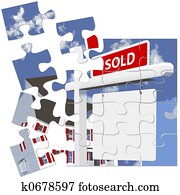 bens imóveis, lar, sinal vendido, quebra-cabeça