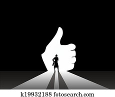 Business woman thumbs up door