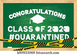 Class of 2020 funny poster with toilet paper and graduation cap on green chalkboard with wooden frame. Coronavirus COVID-19 quarantine. Vector template for graduation greeting card, banner, sticker. Class of 2020 funny poster with toilet paper and graduation cap on green chalkboard with wooden frame. Coronavirus COVID-19 quarantine. Vector template for graduation greeting card, banner, sticker.