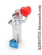 Medic with magnifying glass exploration heart Medic with magnifying glass exploration heart
