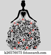 vector, silueta, de, elegante, vestido